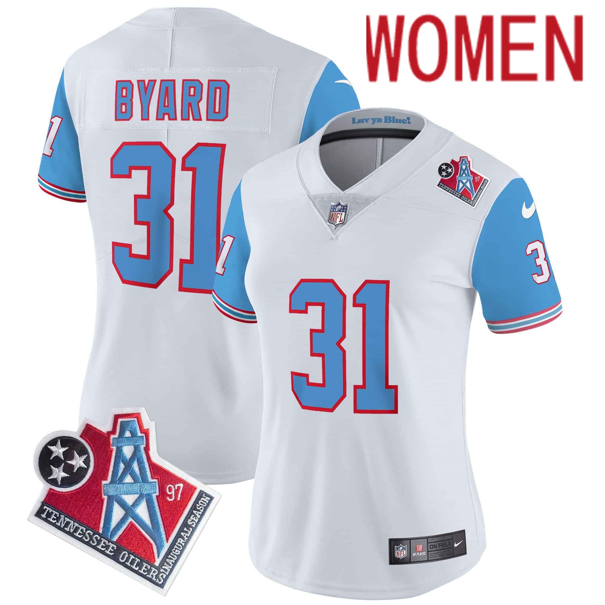 Women Tennessee Titans #31 Byard White 1997 Throwback 2024 Nike Limited Vapor NFL Jersey style 1